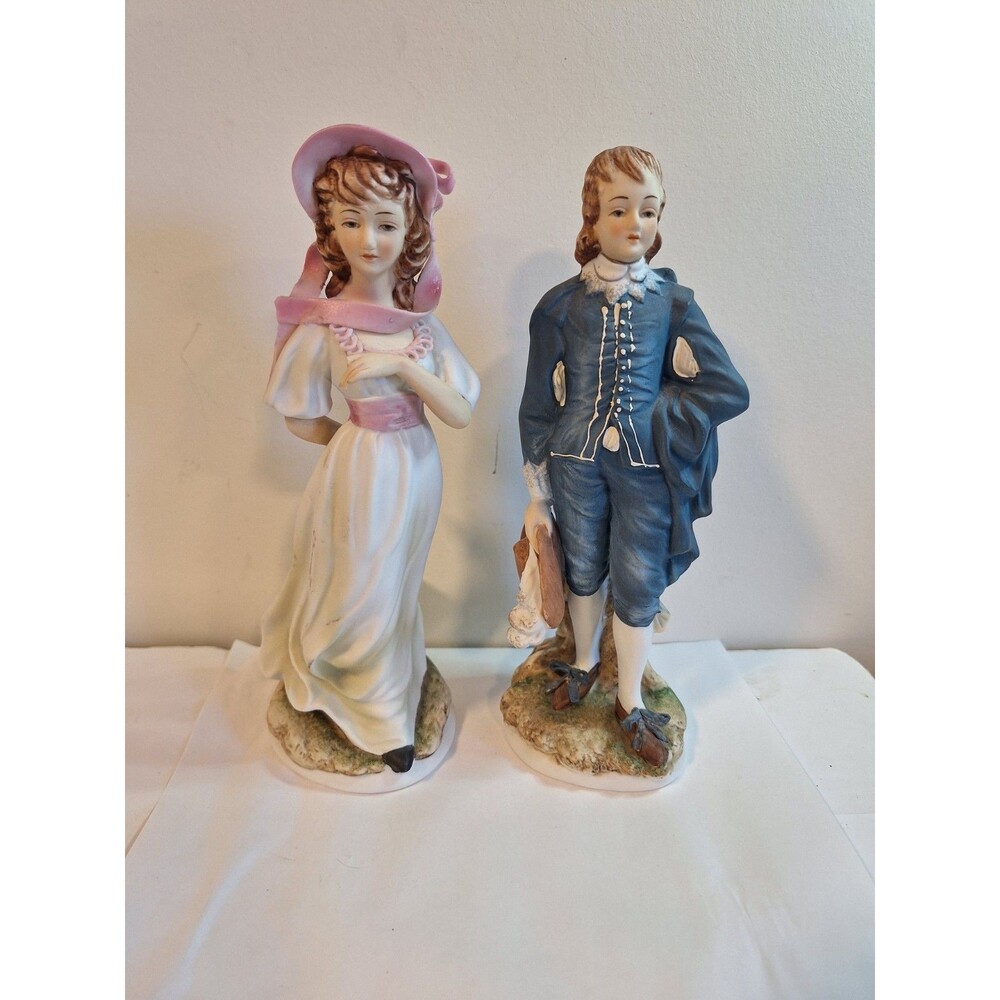 Lefton China Pinkie Pink LADY And BLUE BOY BISQUE FIGURINES READ